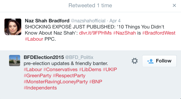 BFDelection2015 naz shah fake account